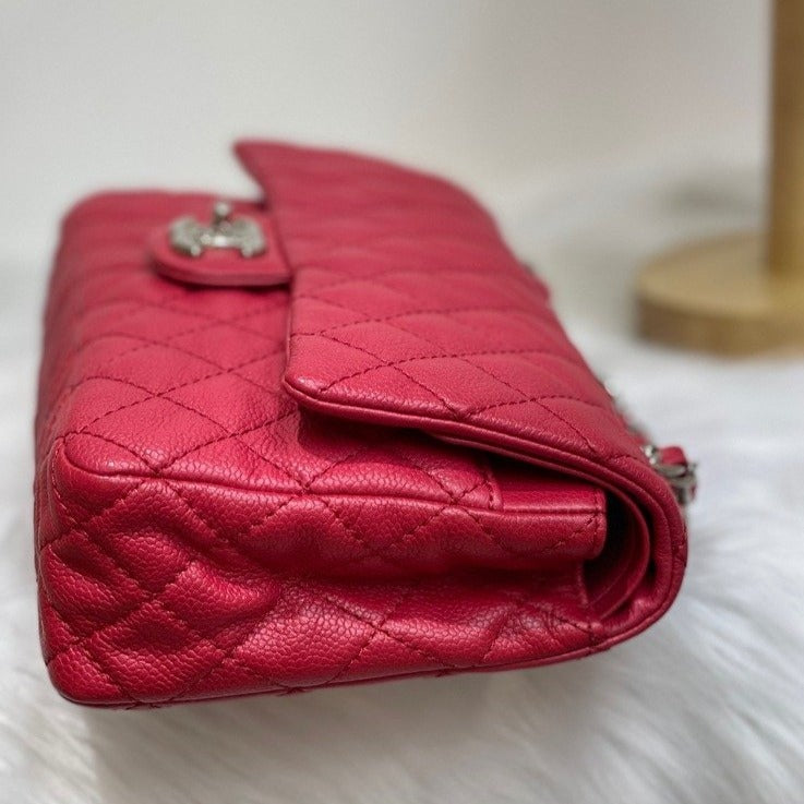 Double Flap Medium Caviar Fuchsia Pink SHW
