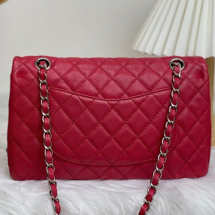 Double Flap Medium Caviar Fuchsia Pink SHW