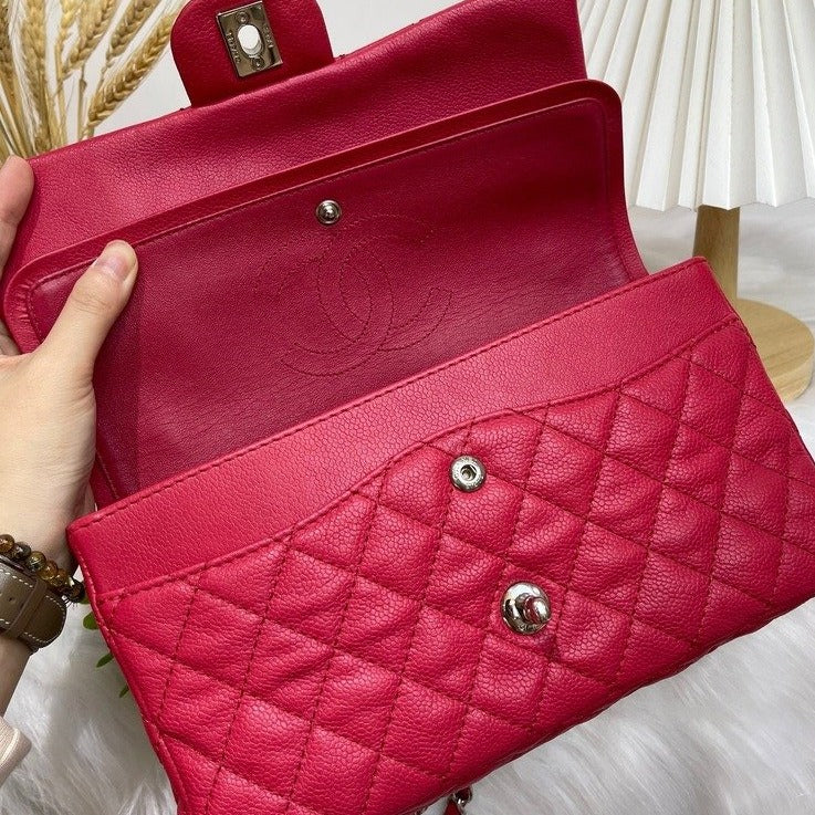 Double Flap Medium Caviar Fuchsia Pink SHW