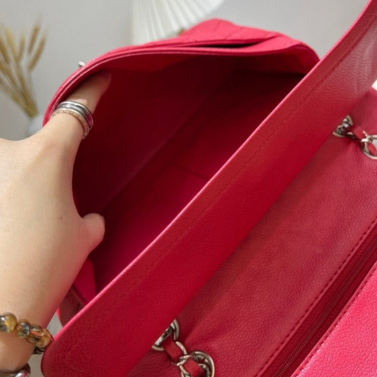 Double Flap Medium Caviar Fuchsia Pink SHW