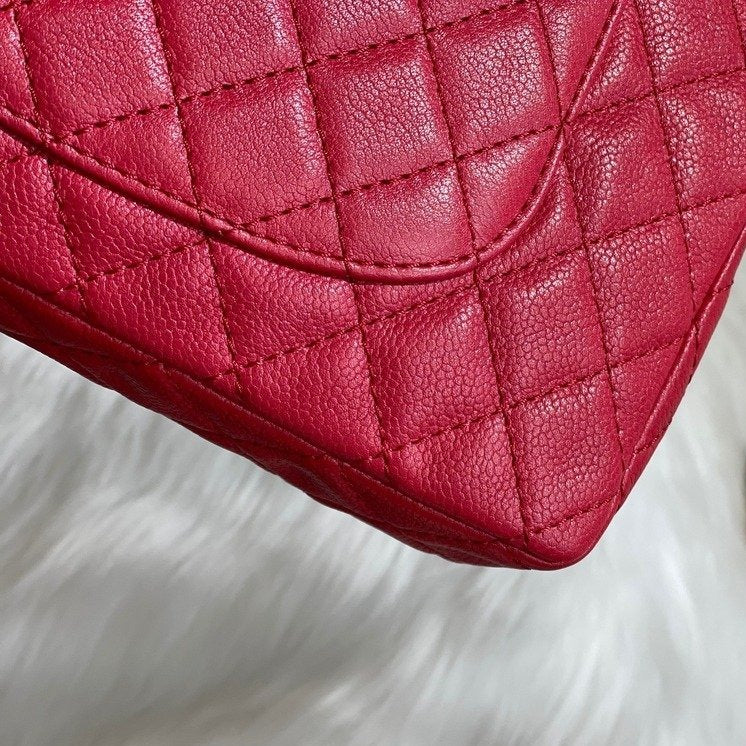 Double Flap Medium Caviar Fuchsia Pink SHW