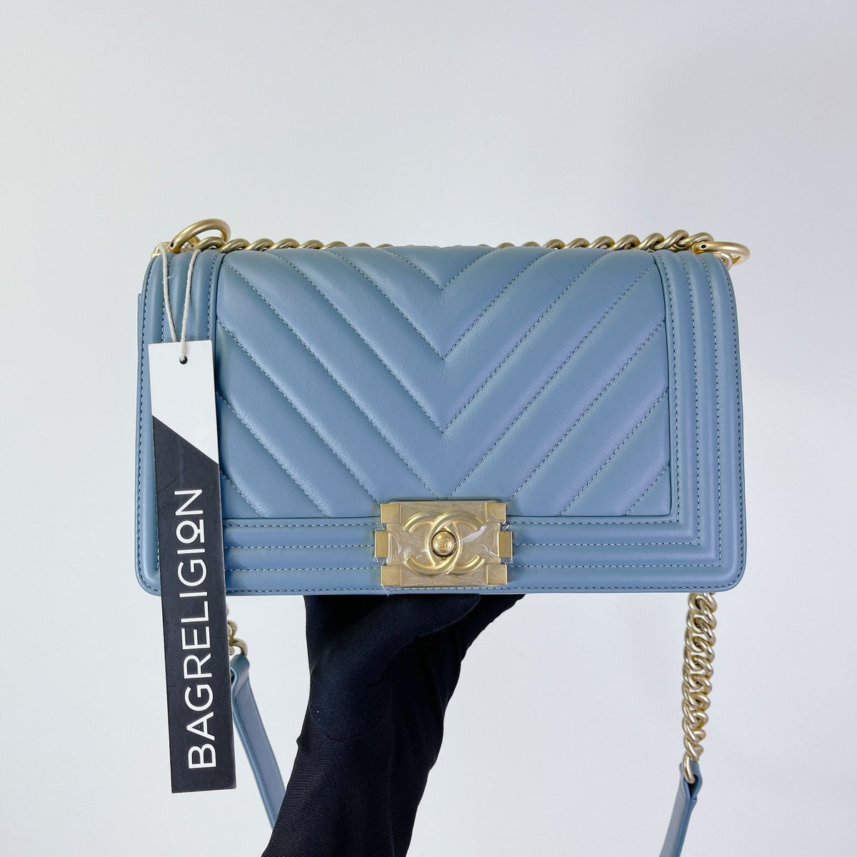 Boy Old Medium Lambskin Light Blue GHW