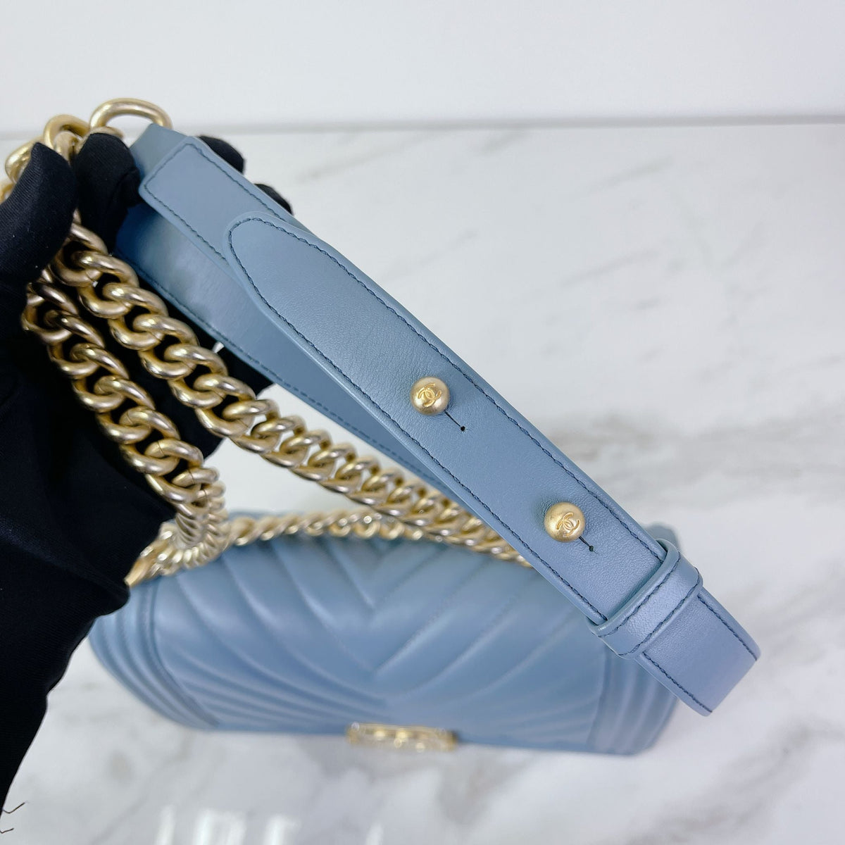 Boy Old Medium Lambskin Light Blue GHW