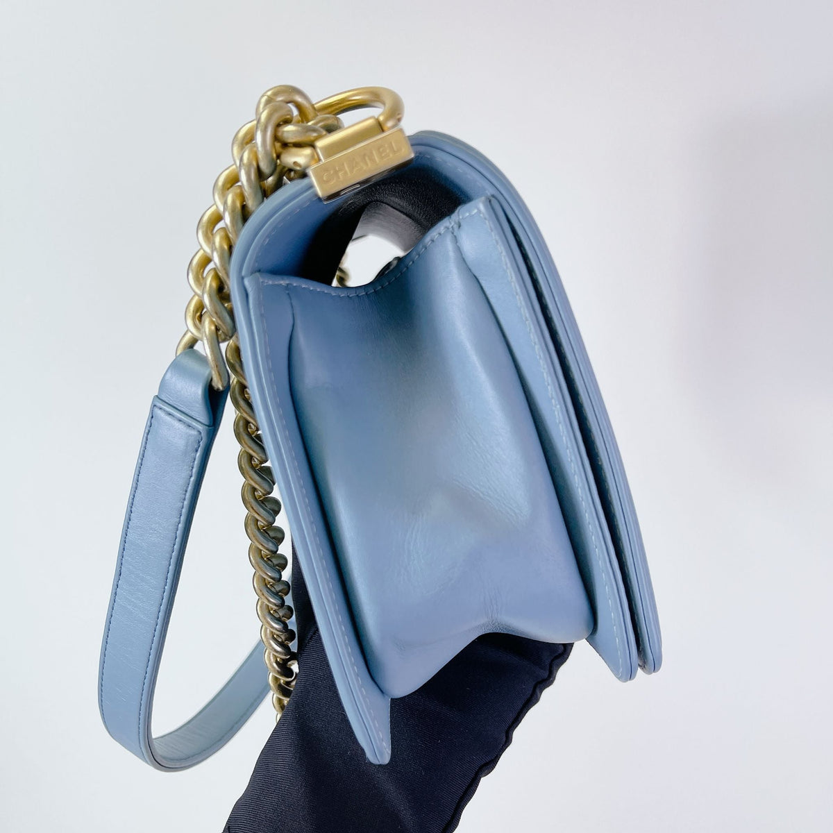 Boy Old Medium Lambskin Light Blue GHW
