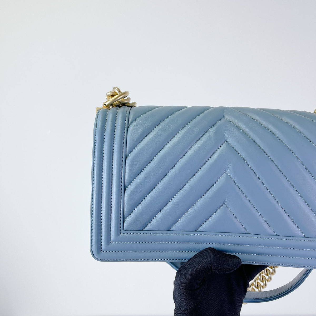 Boy Old Medium Lambskin Light Blue GHW