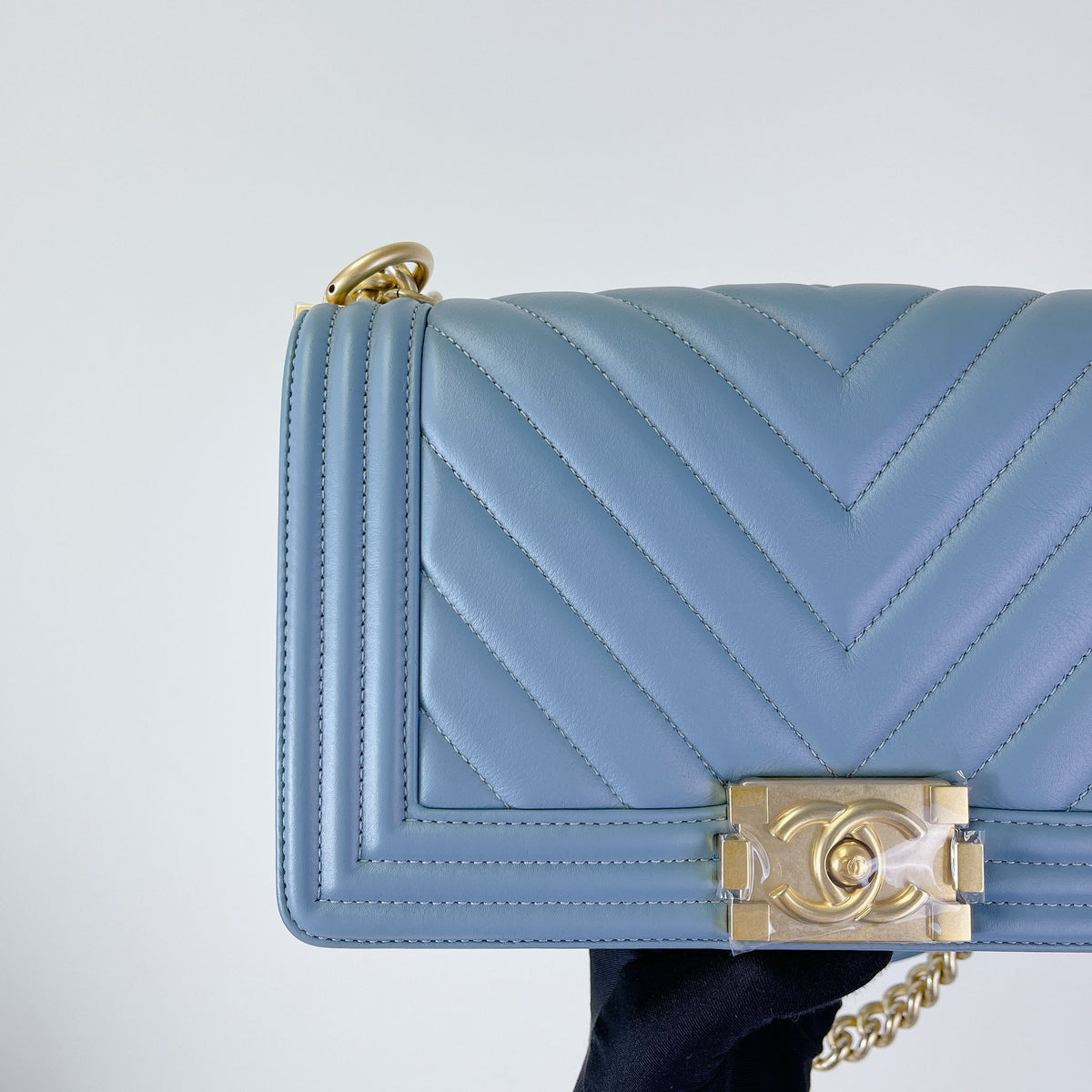 Boy Old Medium Lambskin Light Blue GHW