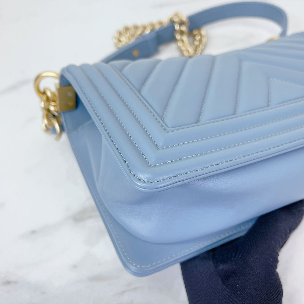 Boy Old Medium Lambskin Light Blue GHW