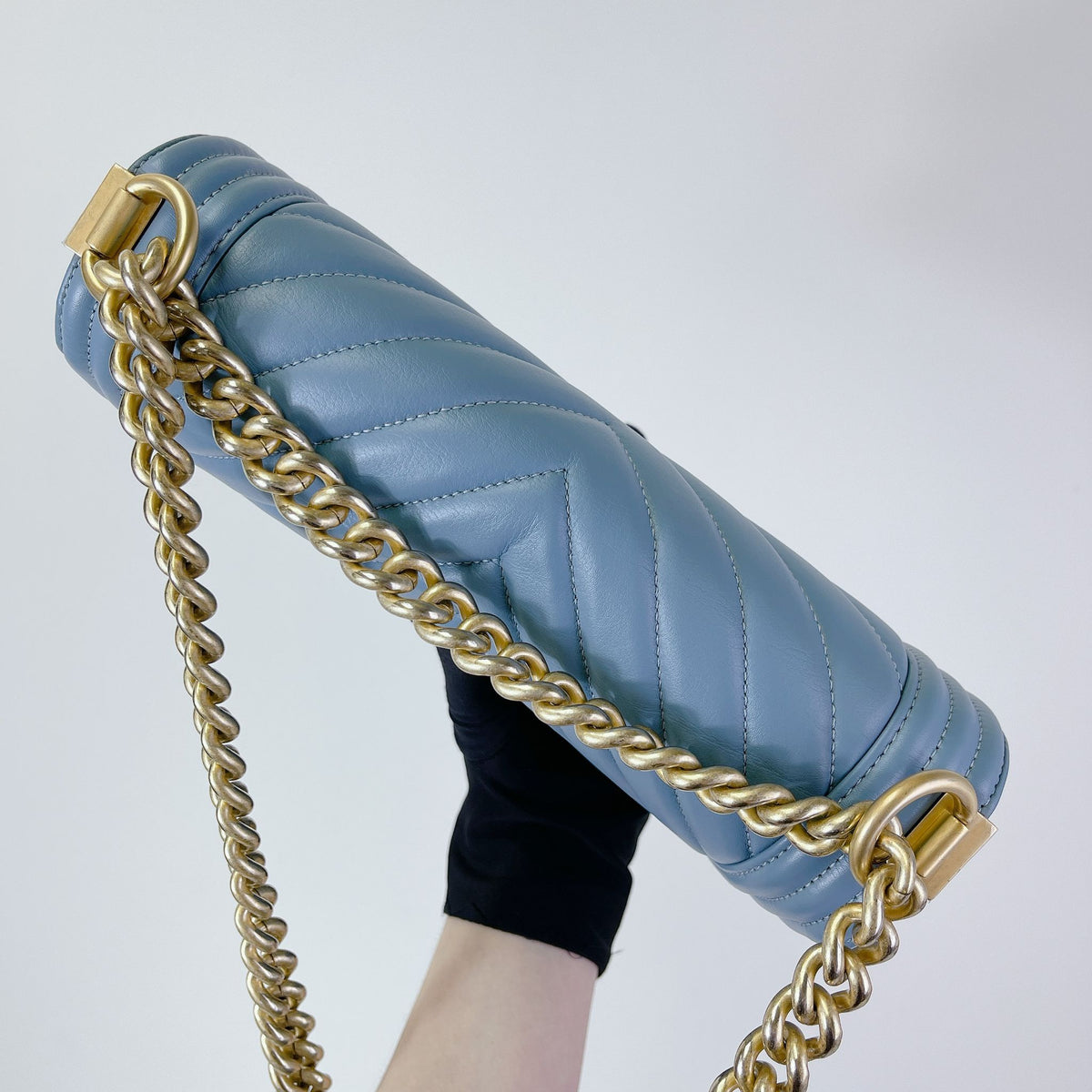 Boy Old Medium Lambskin Light Blue GHW