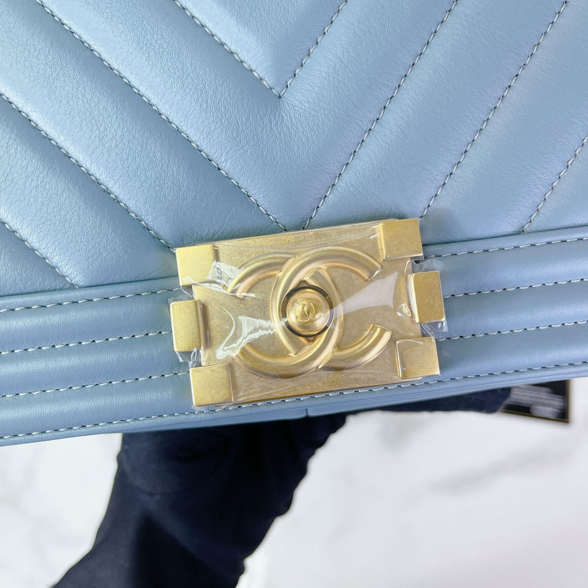 Boy Old Medium Lambskin Light Blue GHW