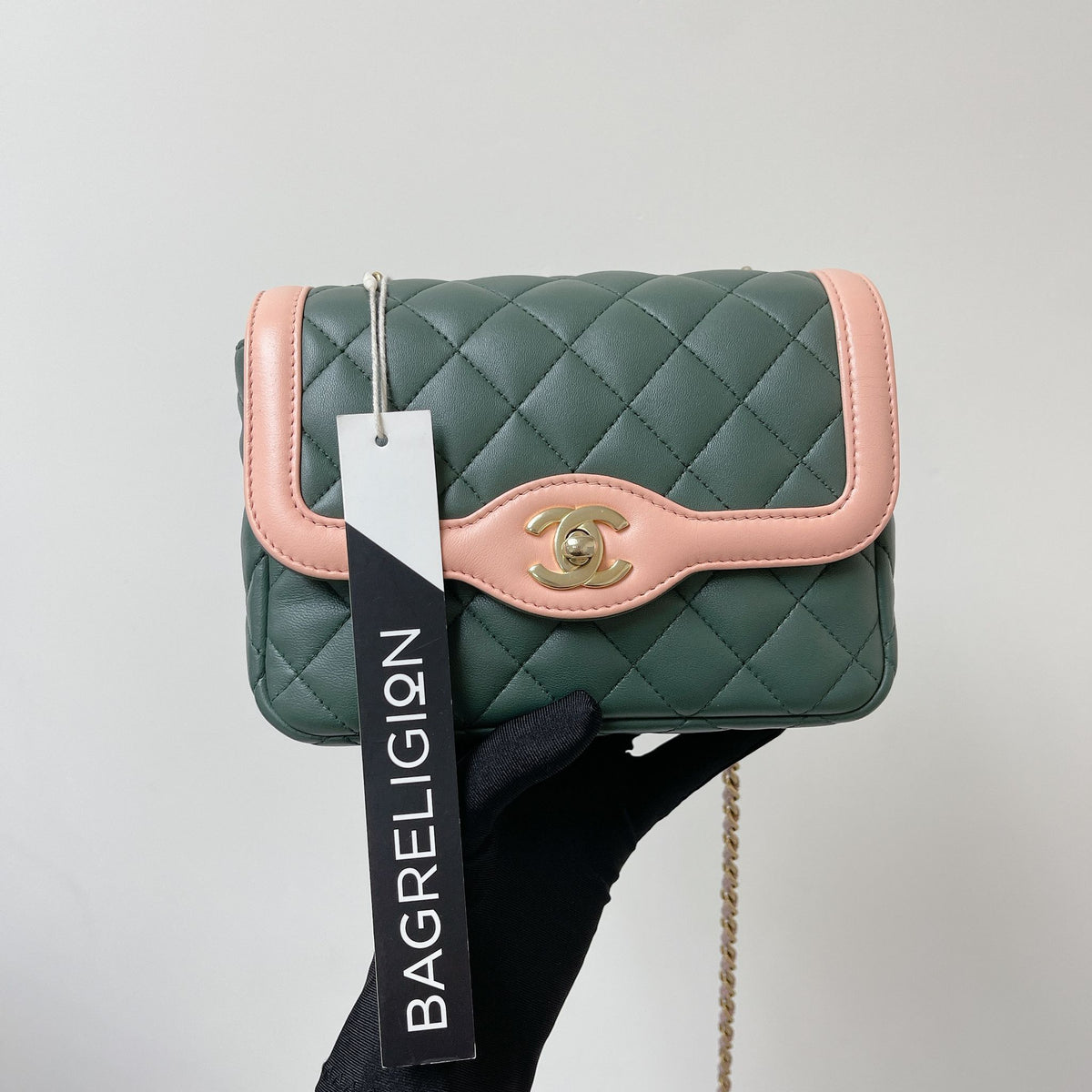 Two Toned Flap Lambskin Green/Pink GHW