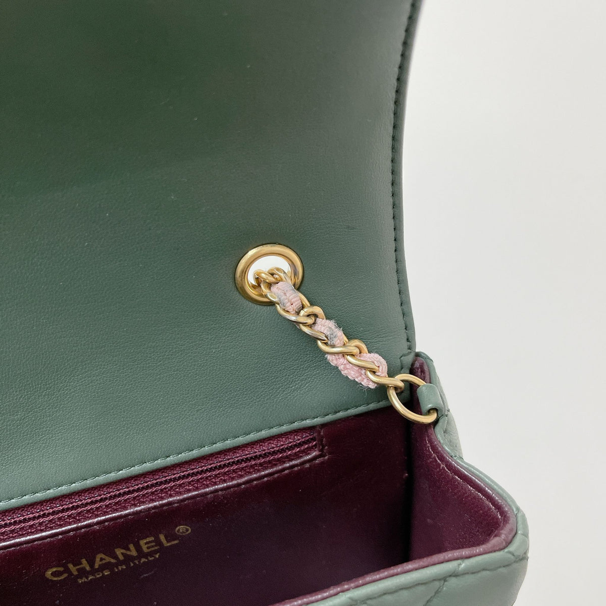 Two Toned Flap Lambskin Green/Pink GHW