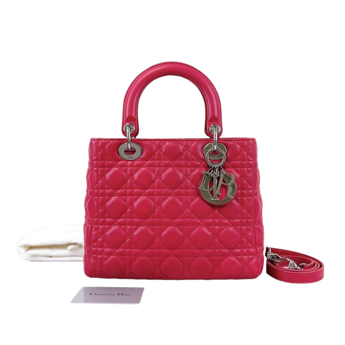 Medium Lady Dior Cannage Lambskin Red SHW