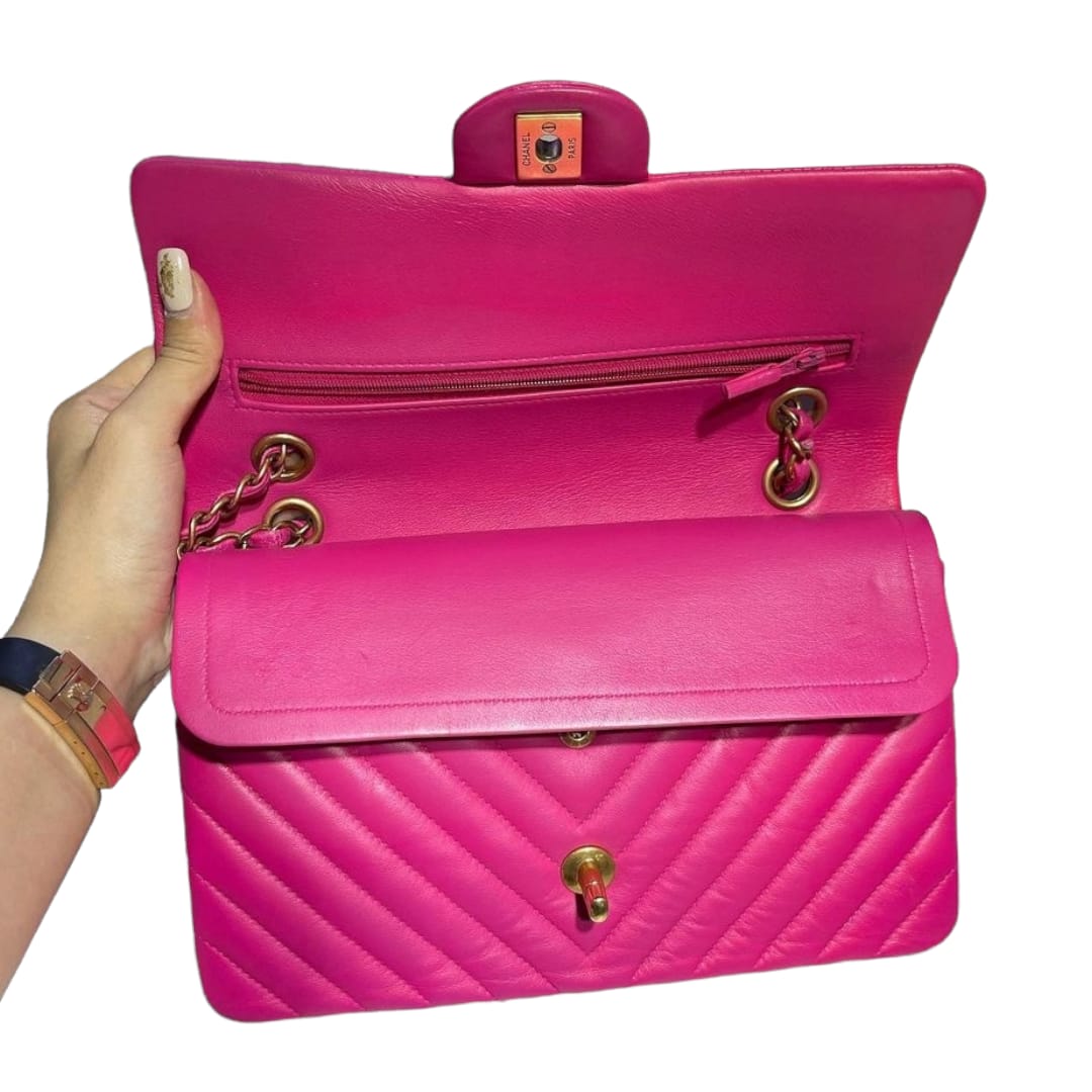 Classic Chevron Double Flap Medium Lambskin Pink GHW