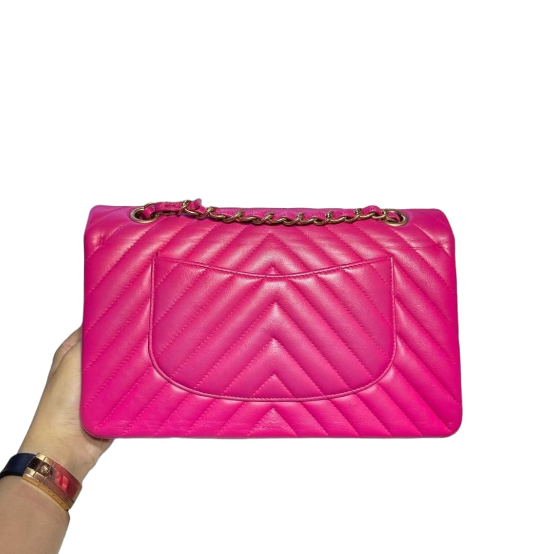 Classic Chevron Double Flap Medium Lambskin Pink GHW