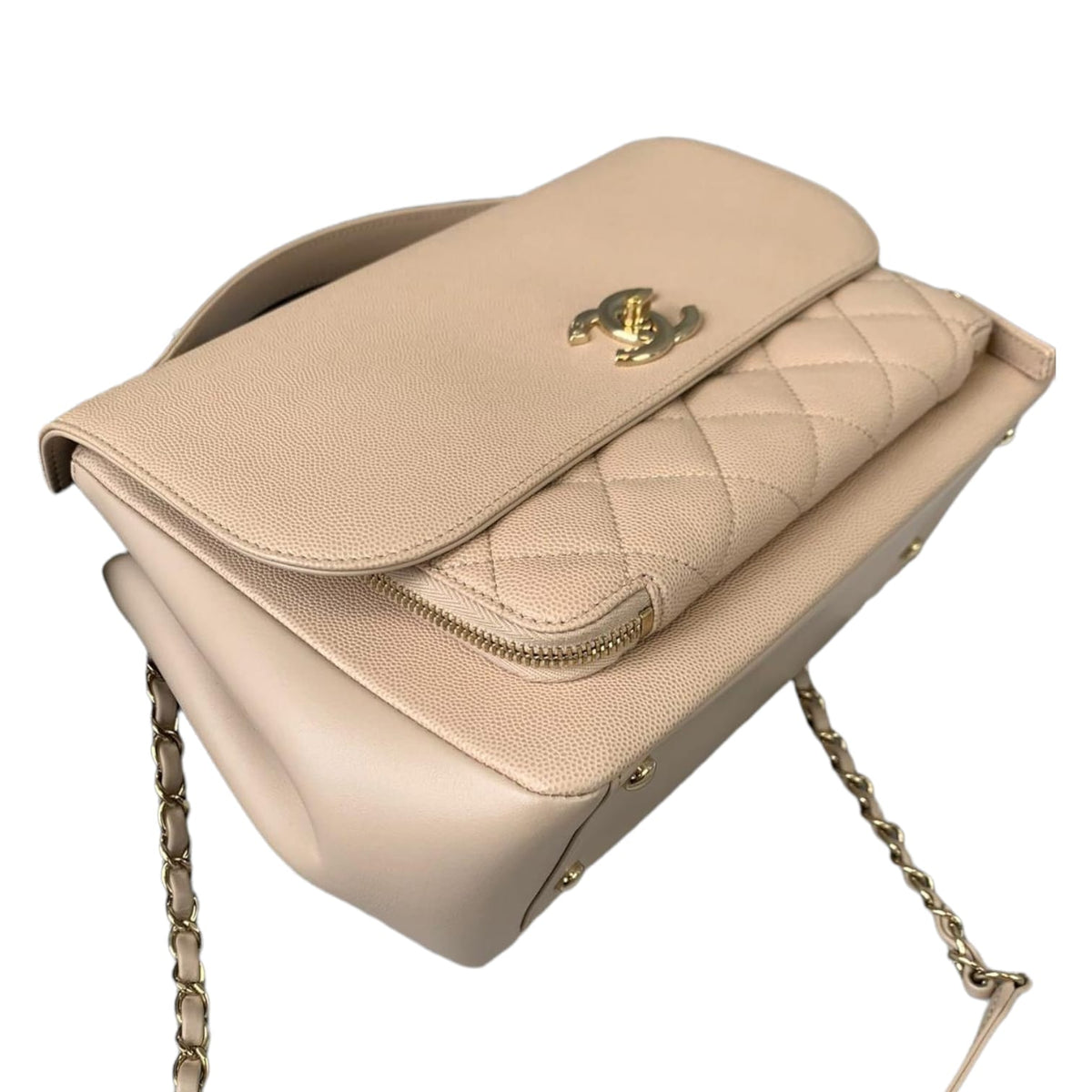 Large Business Affinity Flap Quilted Caviar Beige GHW