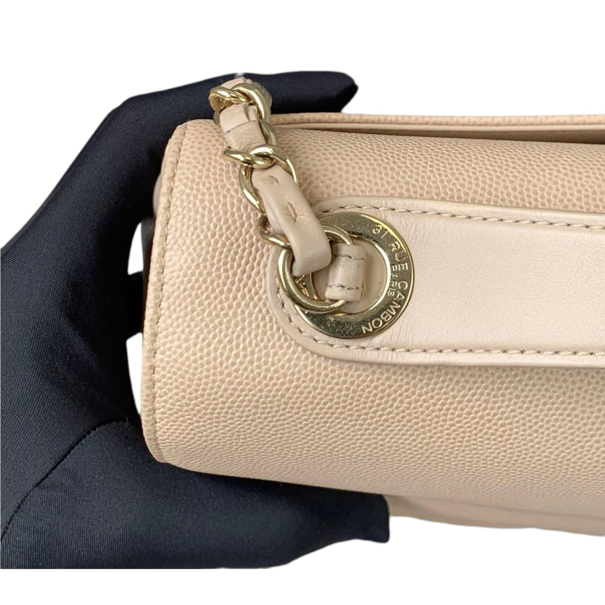 Large Business Affinity Flap Quilted Caviar Beige GHW