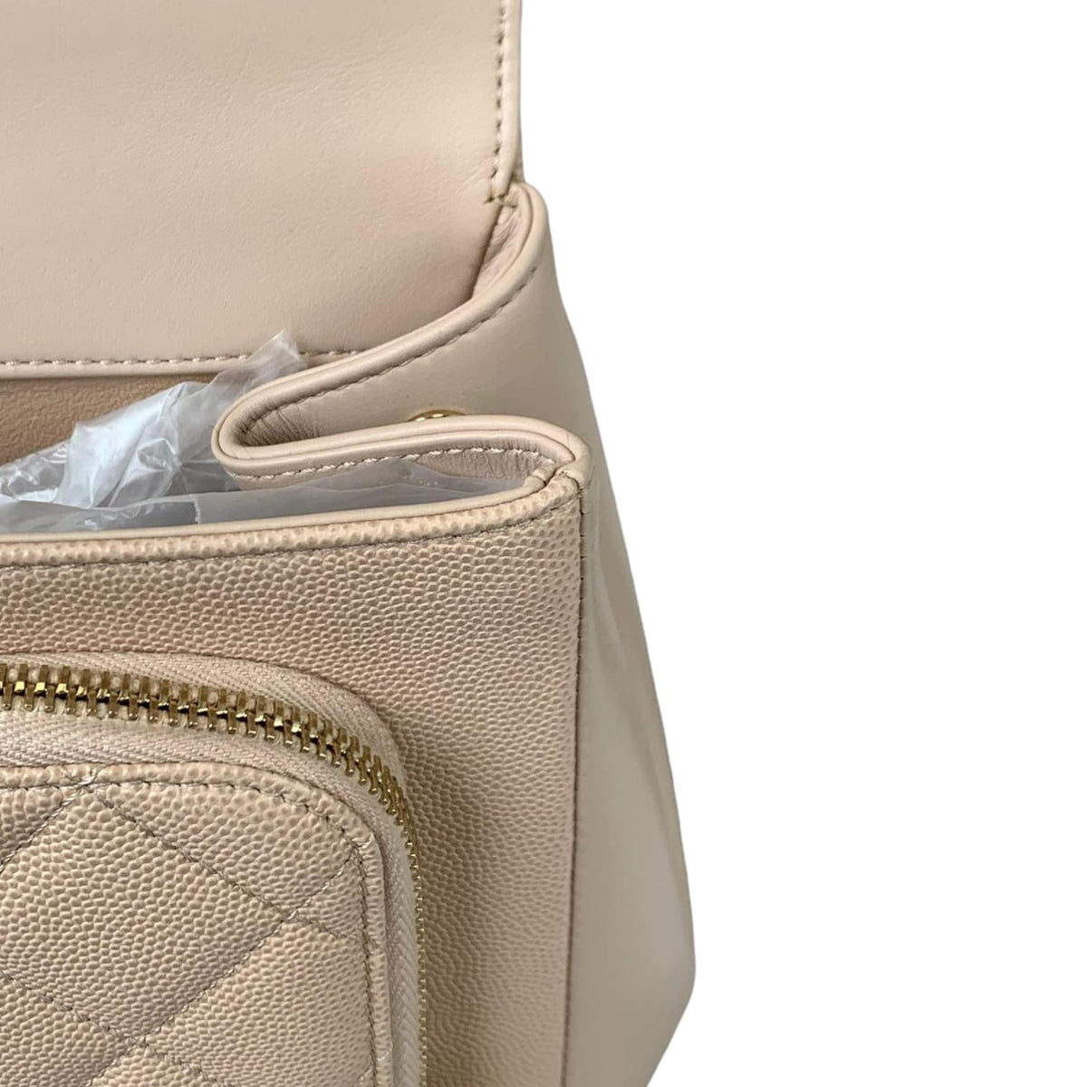 Large Business Affinity Flap Quilted Caviar Beige GHW
