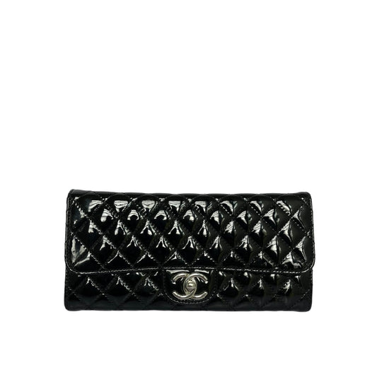 Brilliant Wallet on Chain Clutch East West Patent Black SHW