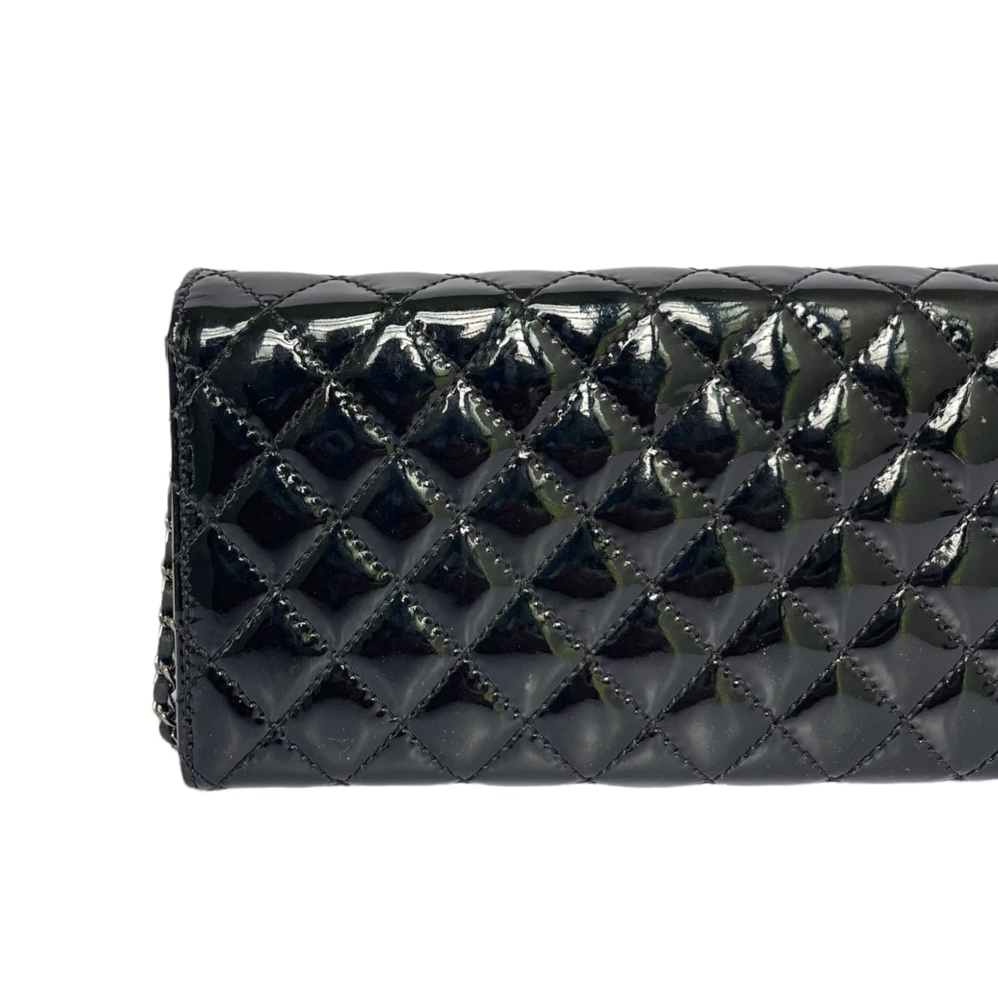 Brilliant Wallet on Chain Clutch East West Patent Black SHW