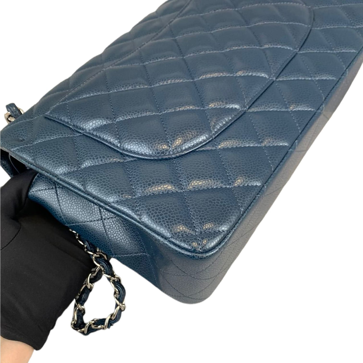 Jumbo Classic Double Flap Caviar Blue SHW