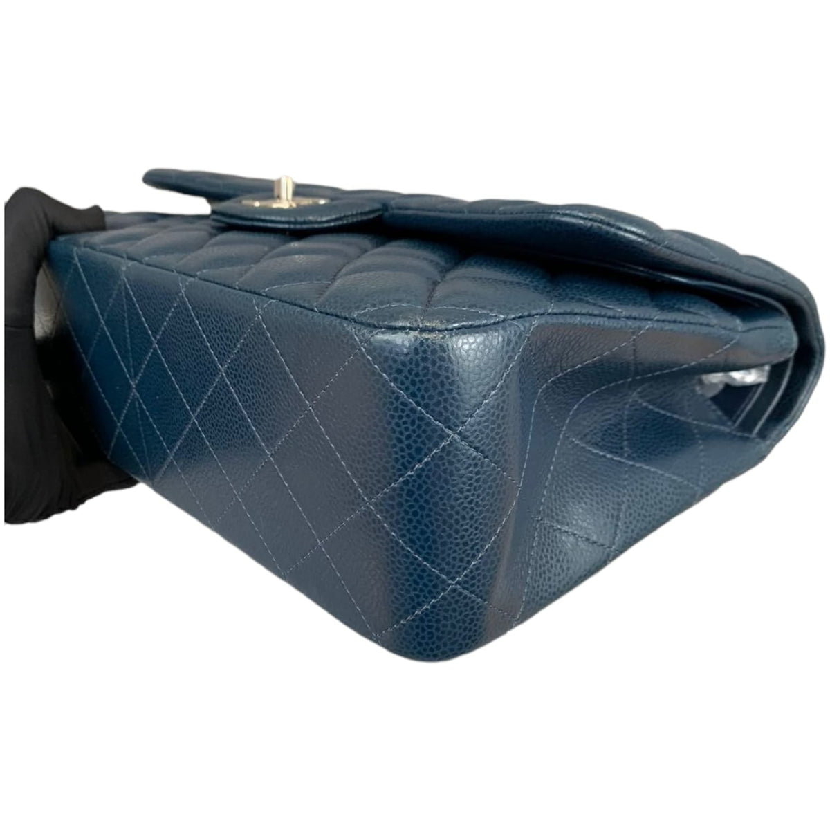 Jumbo Classic Double Flap Caviar Blue SHW