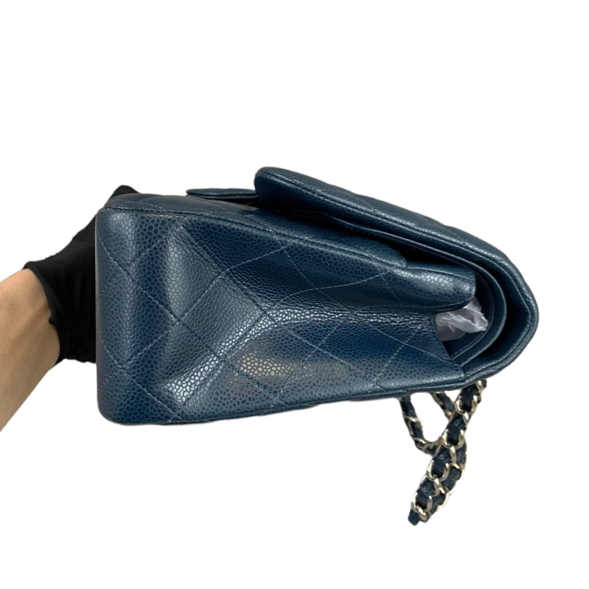 Jumbo Classic Double Flap Caviar Blue SHW