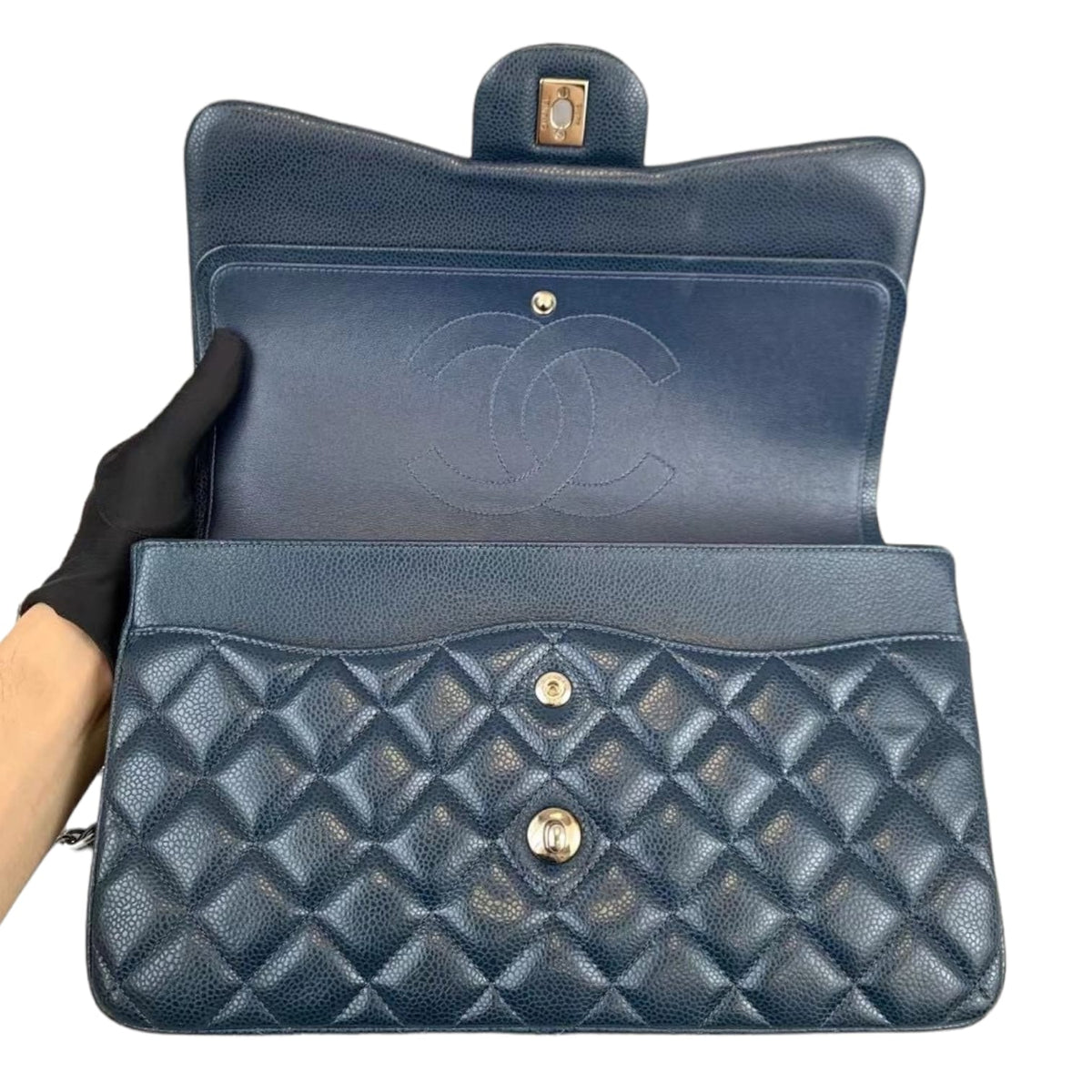 Jumbo Classic Double Flap Caviar Blue SHW