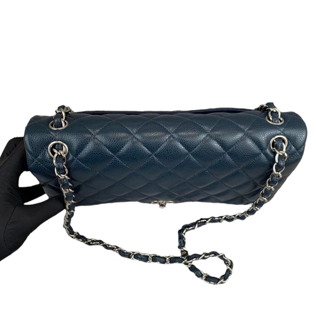 Jumbo Classic Double Flap Caviar Blue SHW