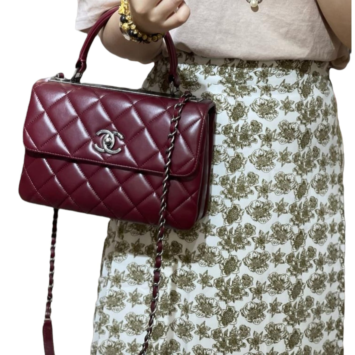 Small Trendy CC Flap Lambskin Burgundy RHW