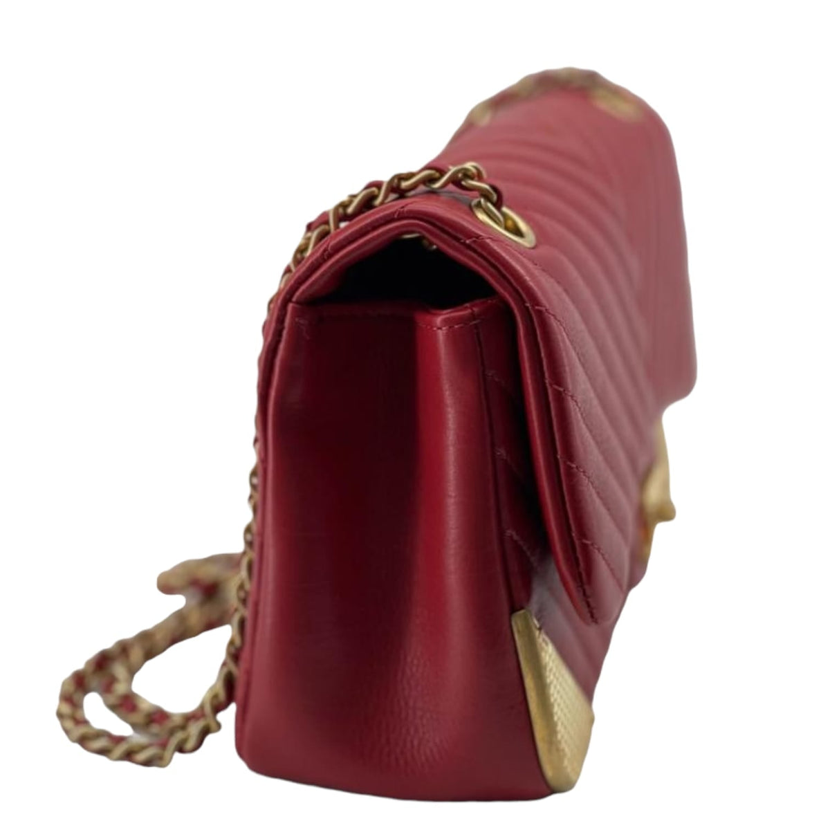 Mini Rock the Corner Chevron Calfskin Red GHW