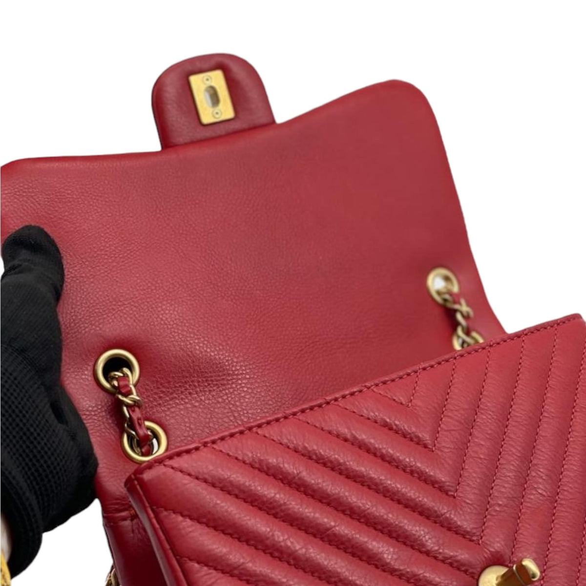 Mini Rock the Corner Chevron Calfskin Red GHW