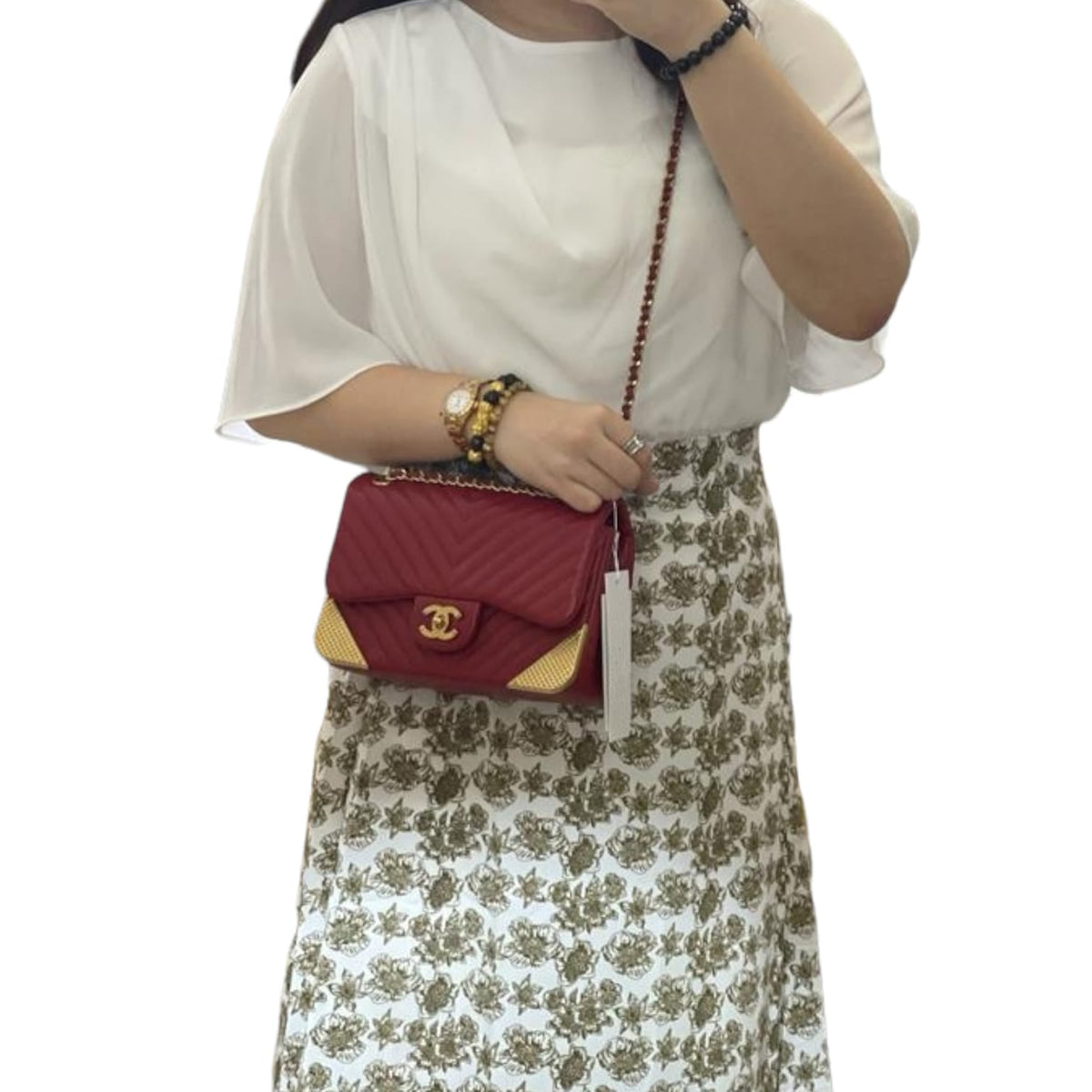 Mini Rock the Corner Chevron Calfskin Red GHW