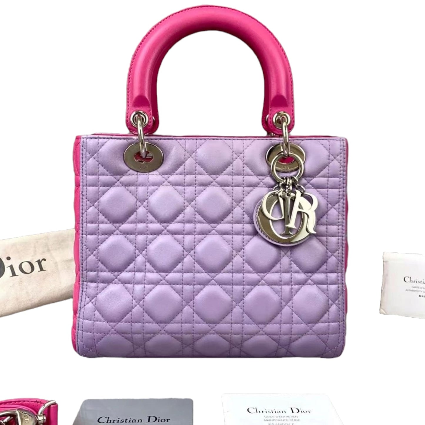 Medium Bi-color Lady Dior Lambskin Pink Purple SHW