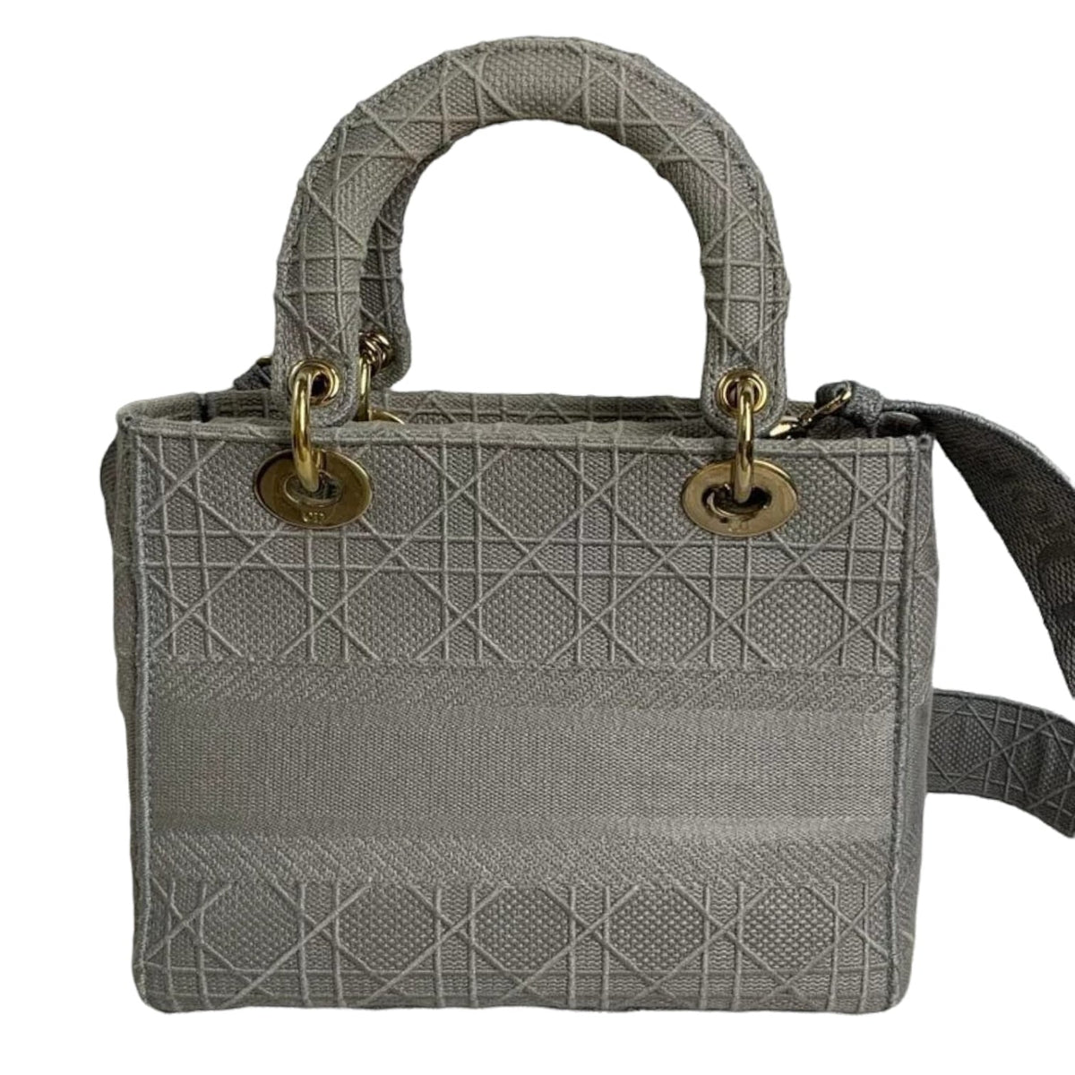 Medium Lady D-Lite  Canvas Embroidered Grey GHW