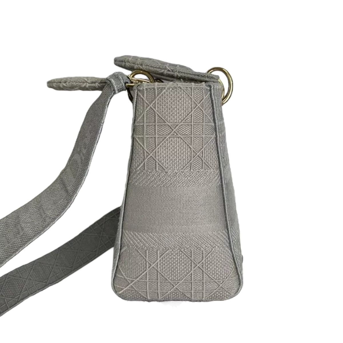 Medium Lady D-Lite  Canvas Embroidered Grey GHW