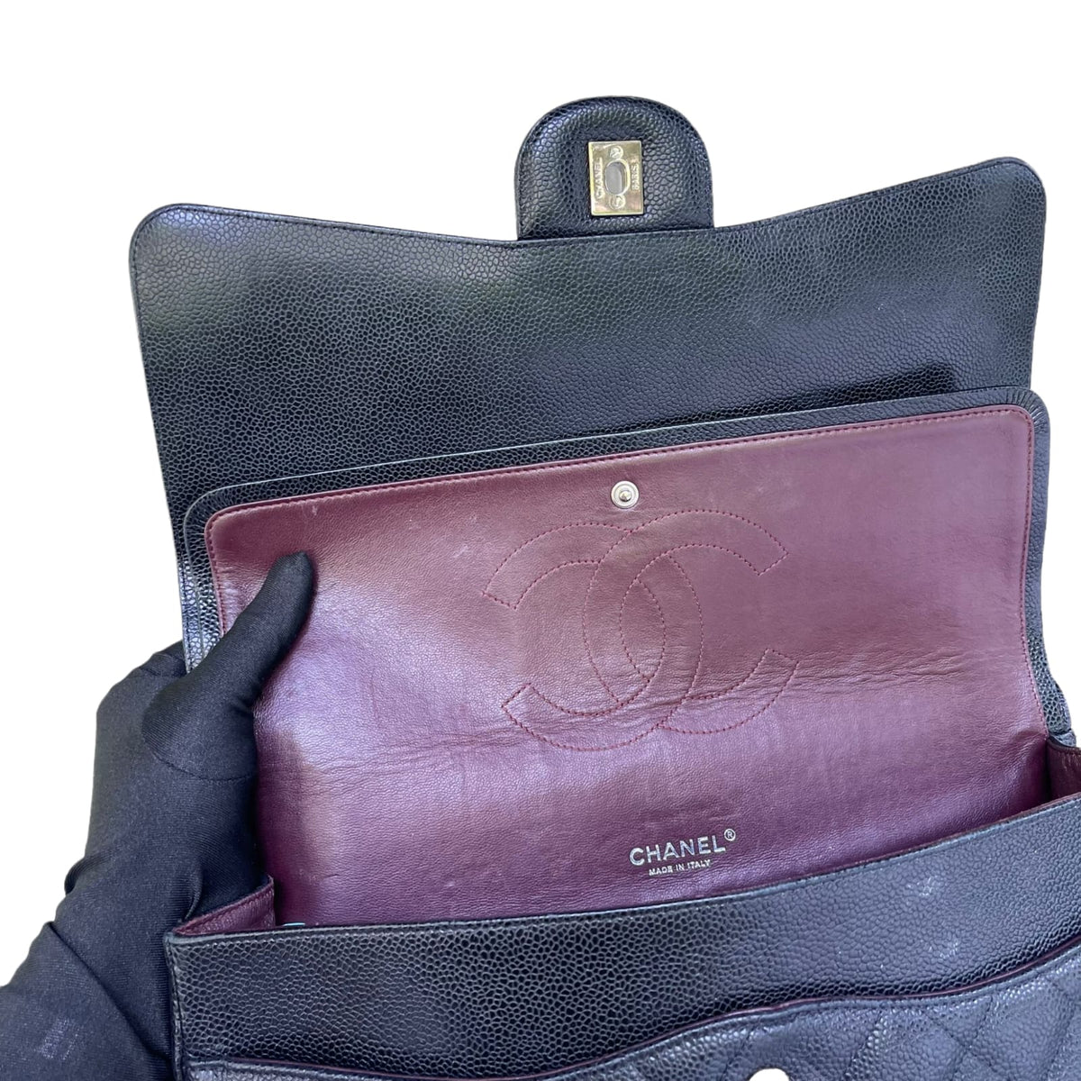 Classic Double Flap Maxi Caviar Black SHW