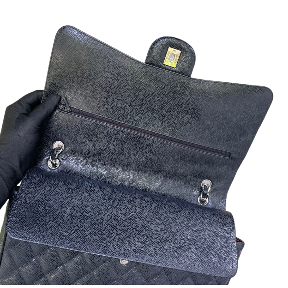 Classic Double Flap Maxi Caviar Black SHW