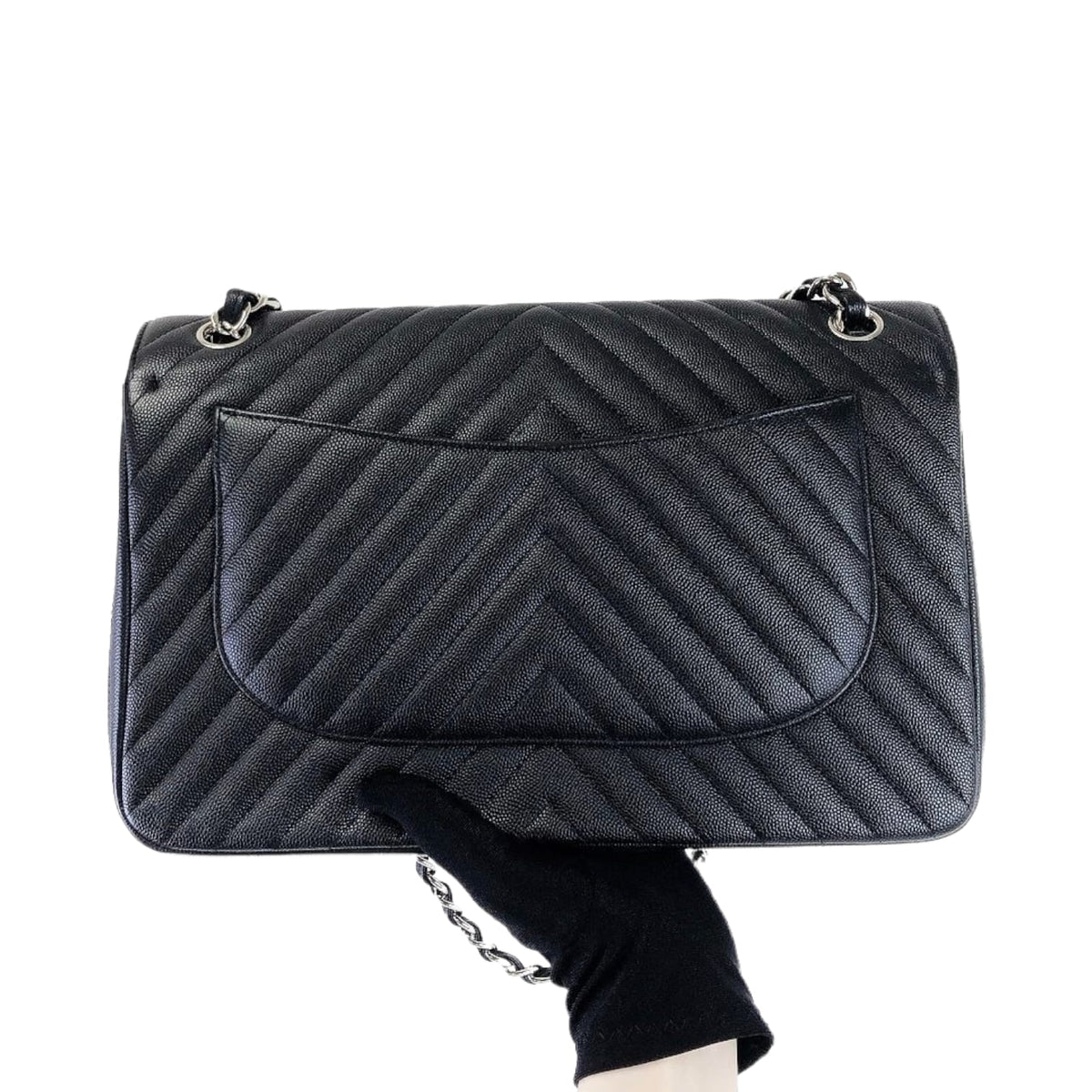 Jumbo Classic Flap Caviar Black Chevron SHW