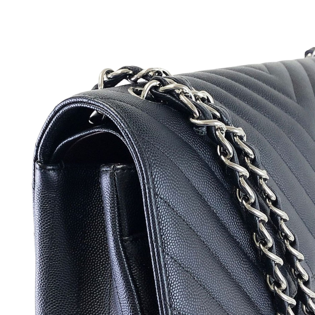 Jumbo Classic Flap Caviar Black Chevron SHW