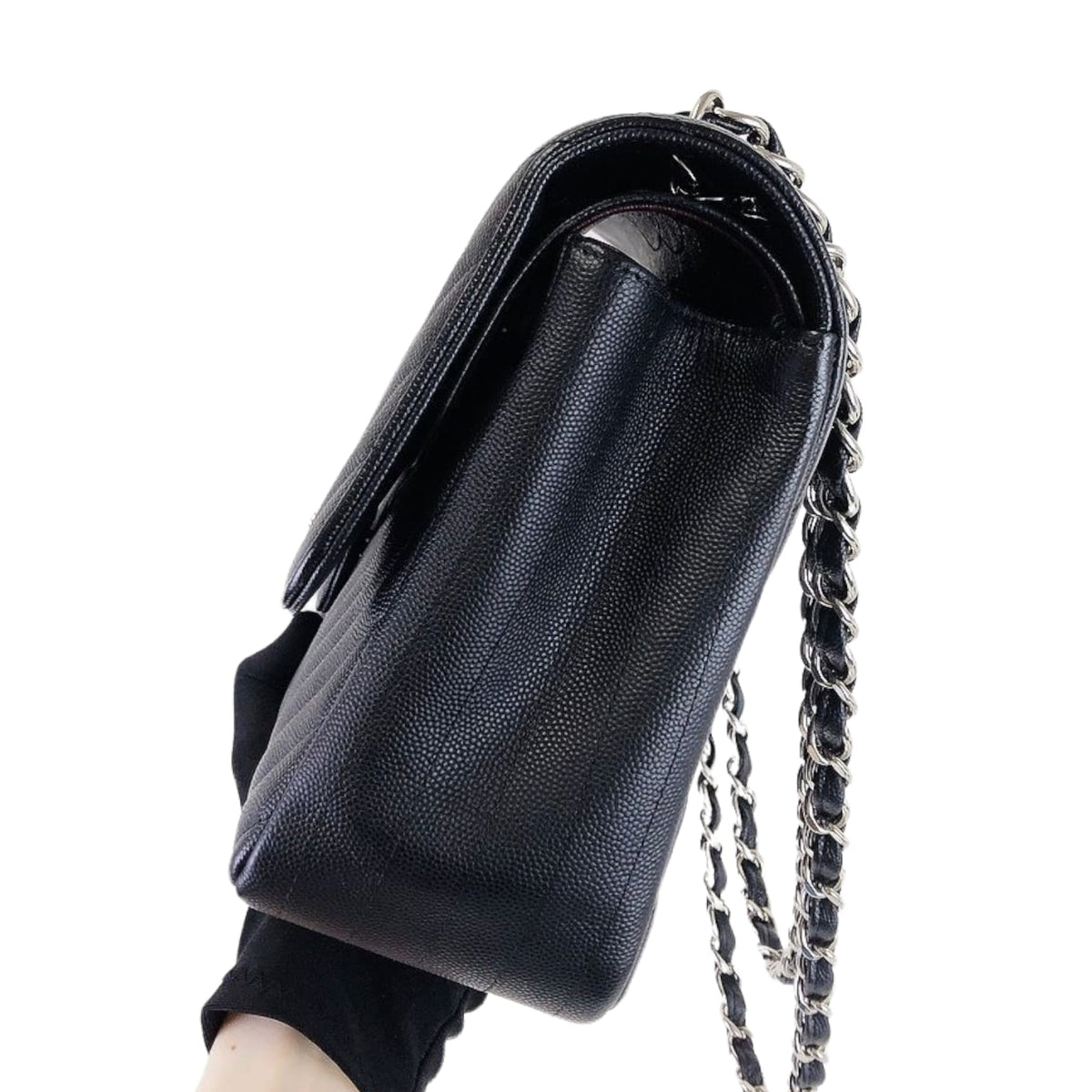 Jumbo Classic Flap Caviar Black Chevron SHW
