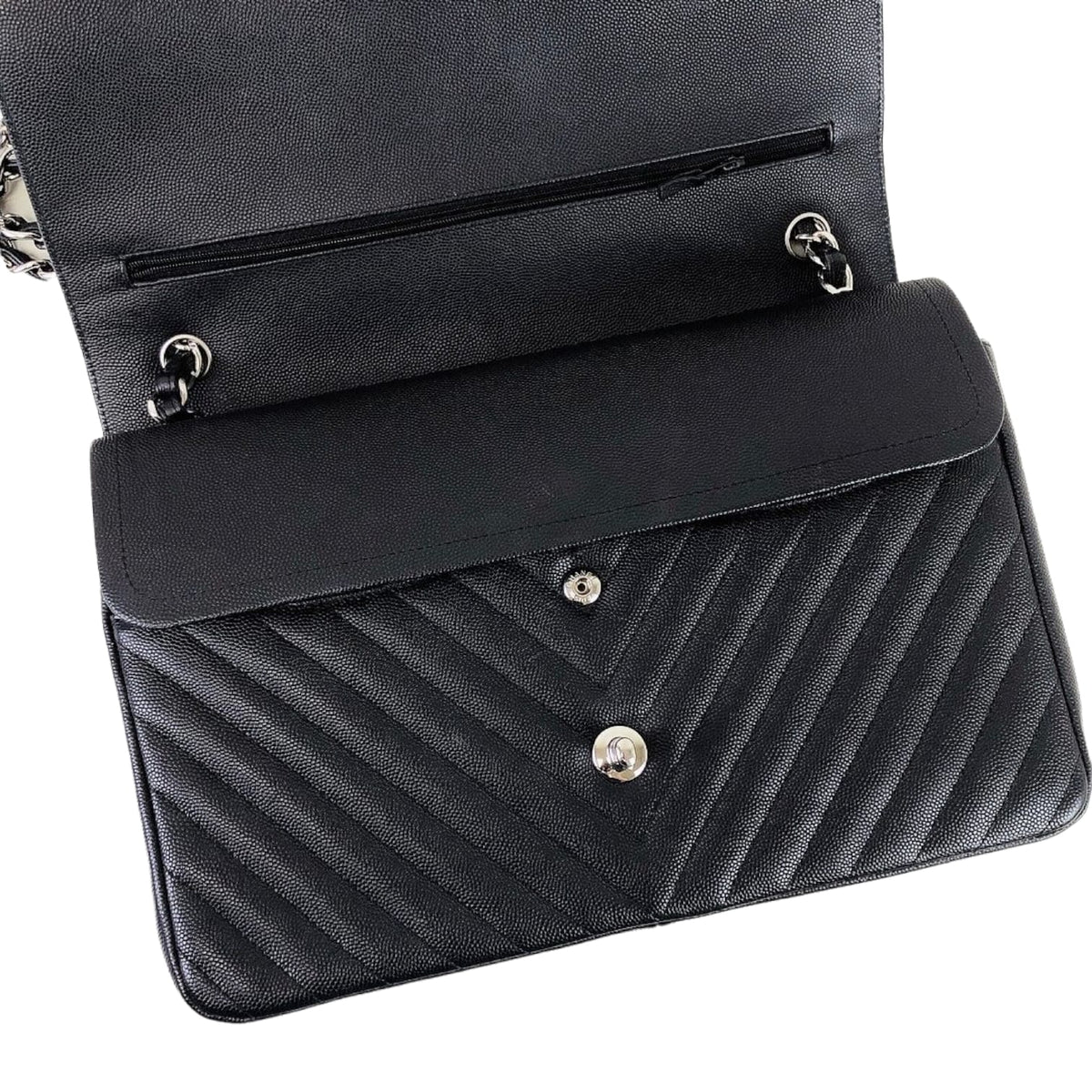 Jumbo Classic Flap Caviar Black Chevron SHW