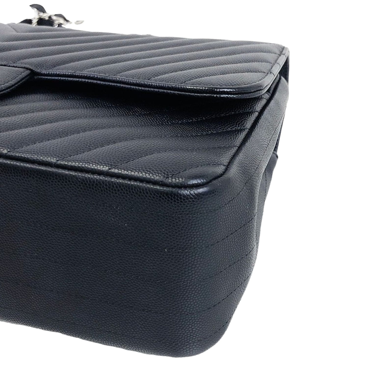Jumbo Classic Flap Caviar Black Chevron SHW