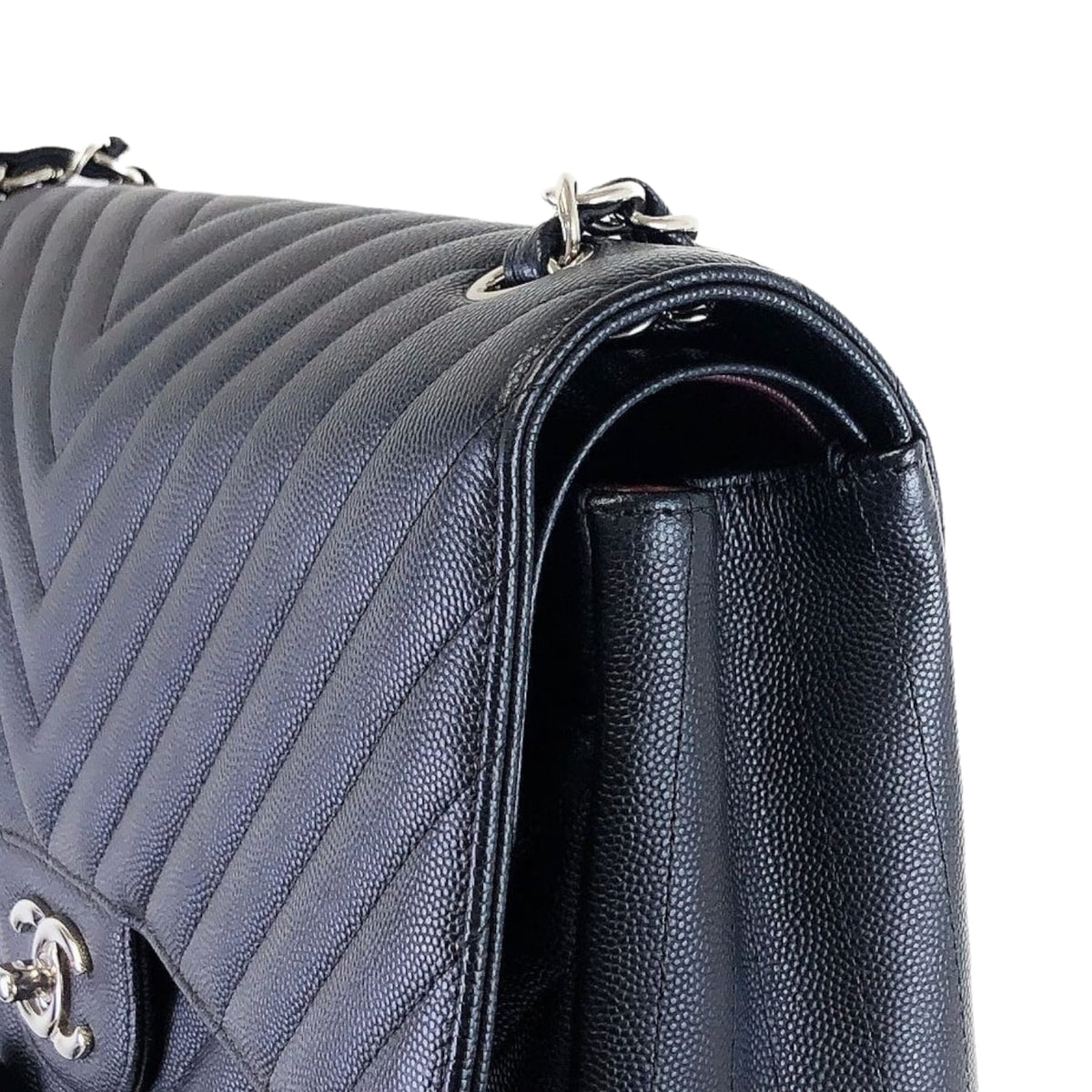 Jumbo Classic Flap Caviar Black Chevron SHW