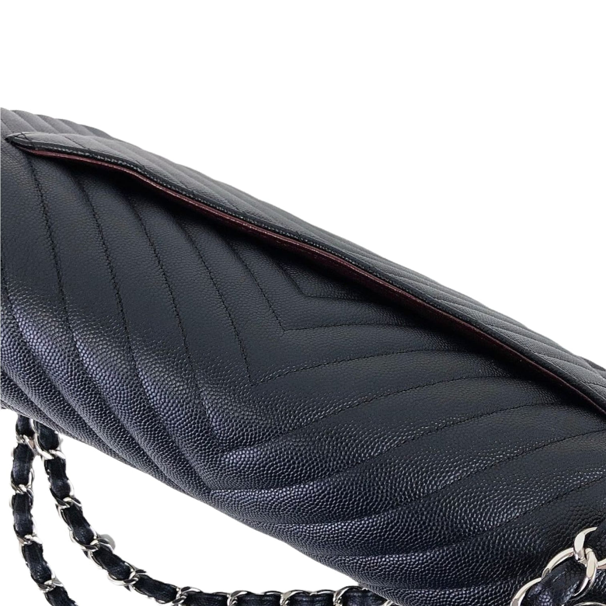 Jumbo Classic Flap Caviar Black Chevron SHW