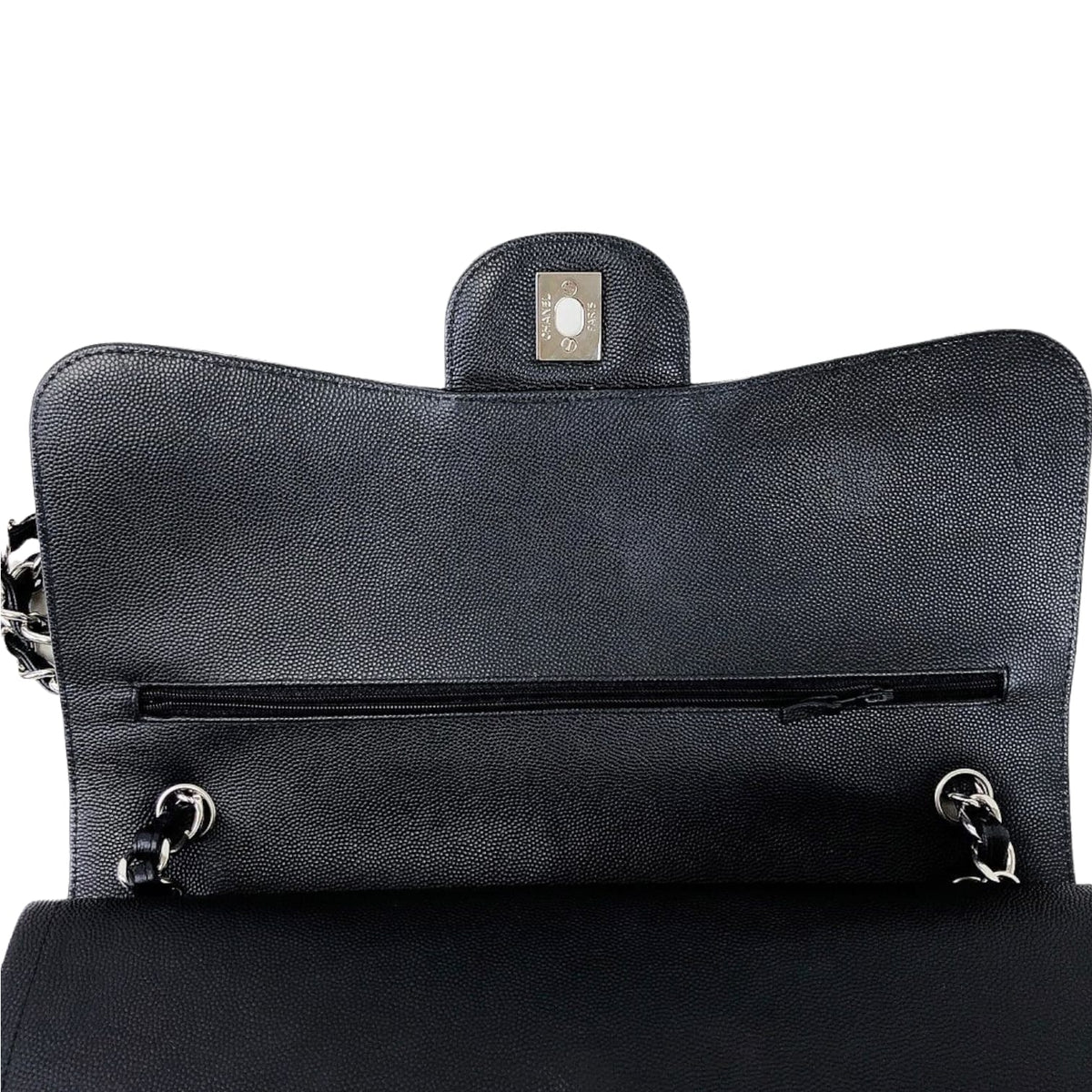 Jumbo Classic Flap Caviar Black Chevron SHW