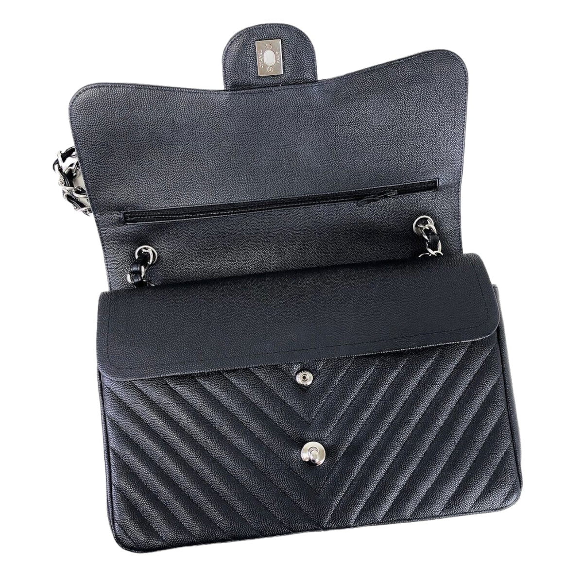 Jumbo Classic Flap Caviar Black Chevron SHW
