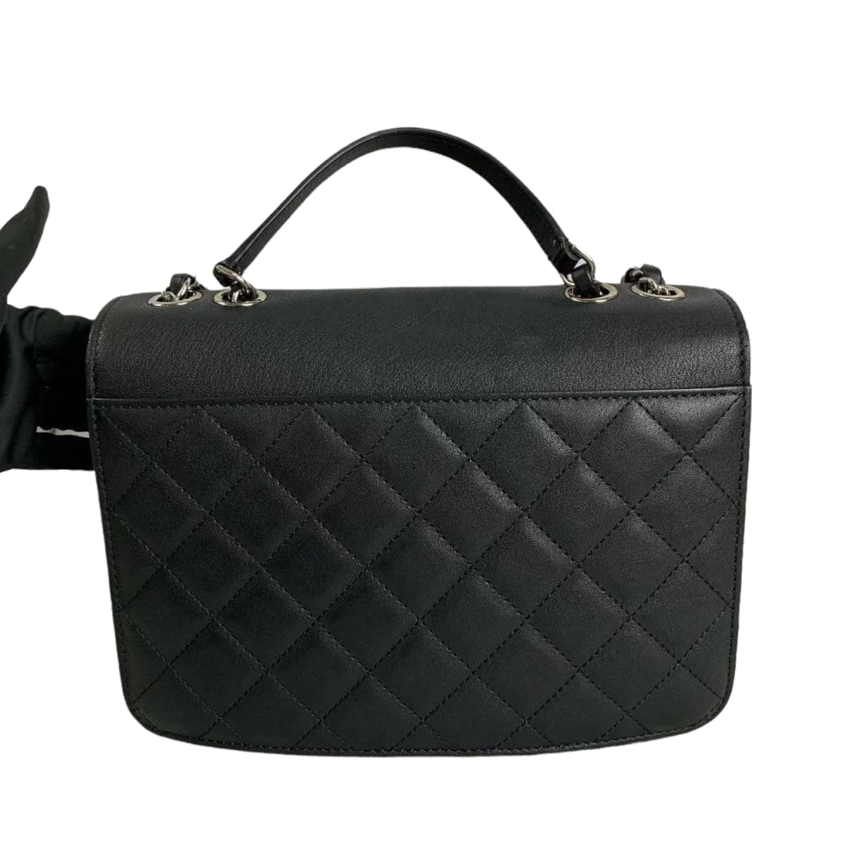 Large CC Box Flap Quilted Grained Calfskin Black SHW