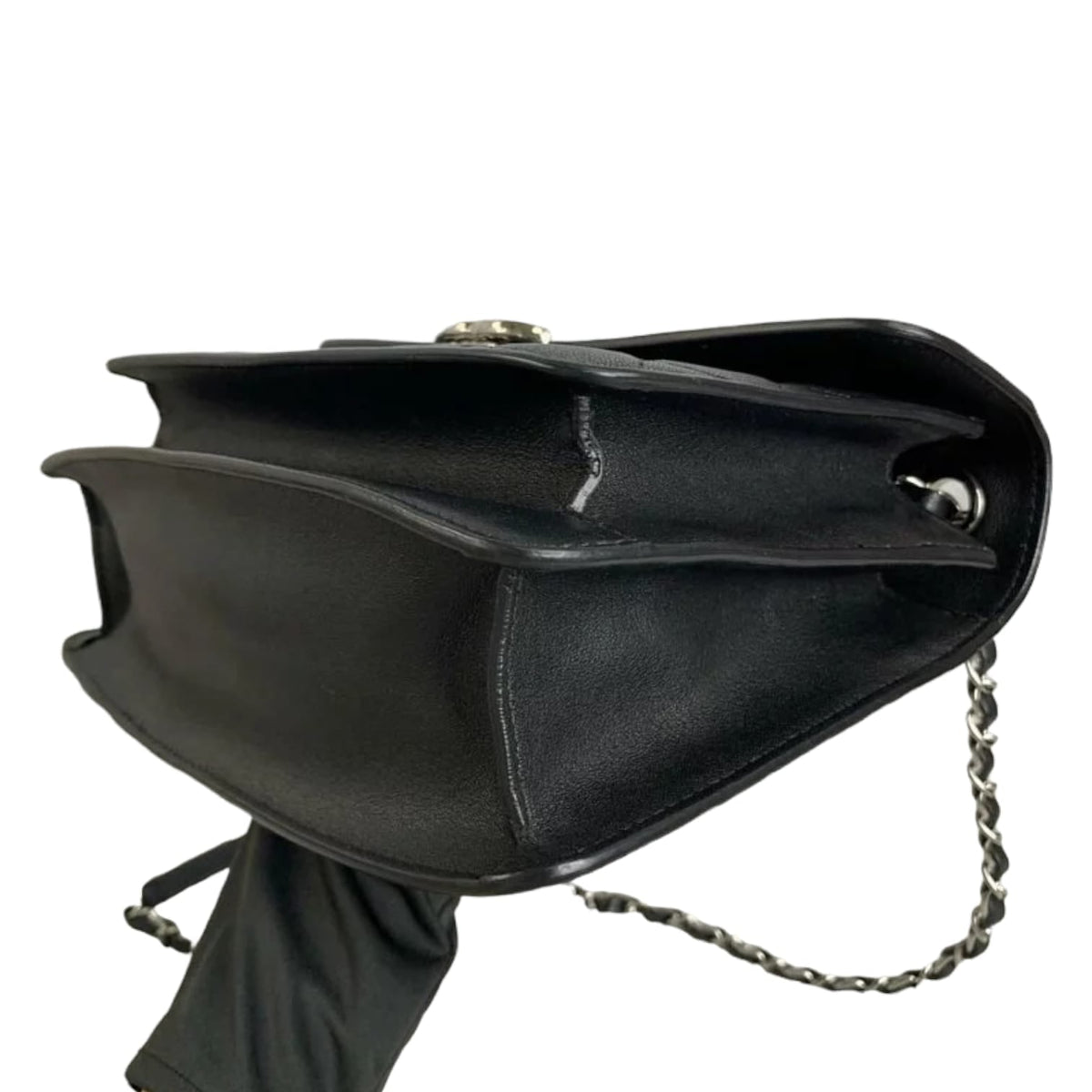 Large CC Box Flap Quilted Grained Calfskin Black SHW