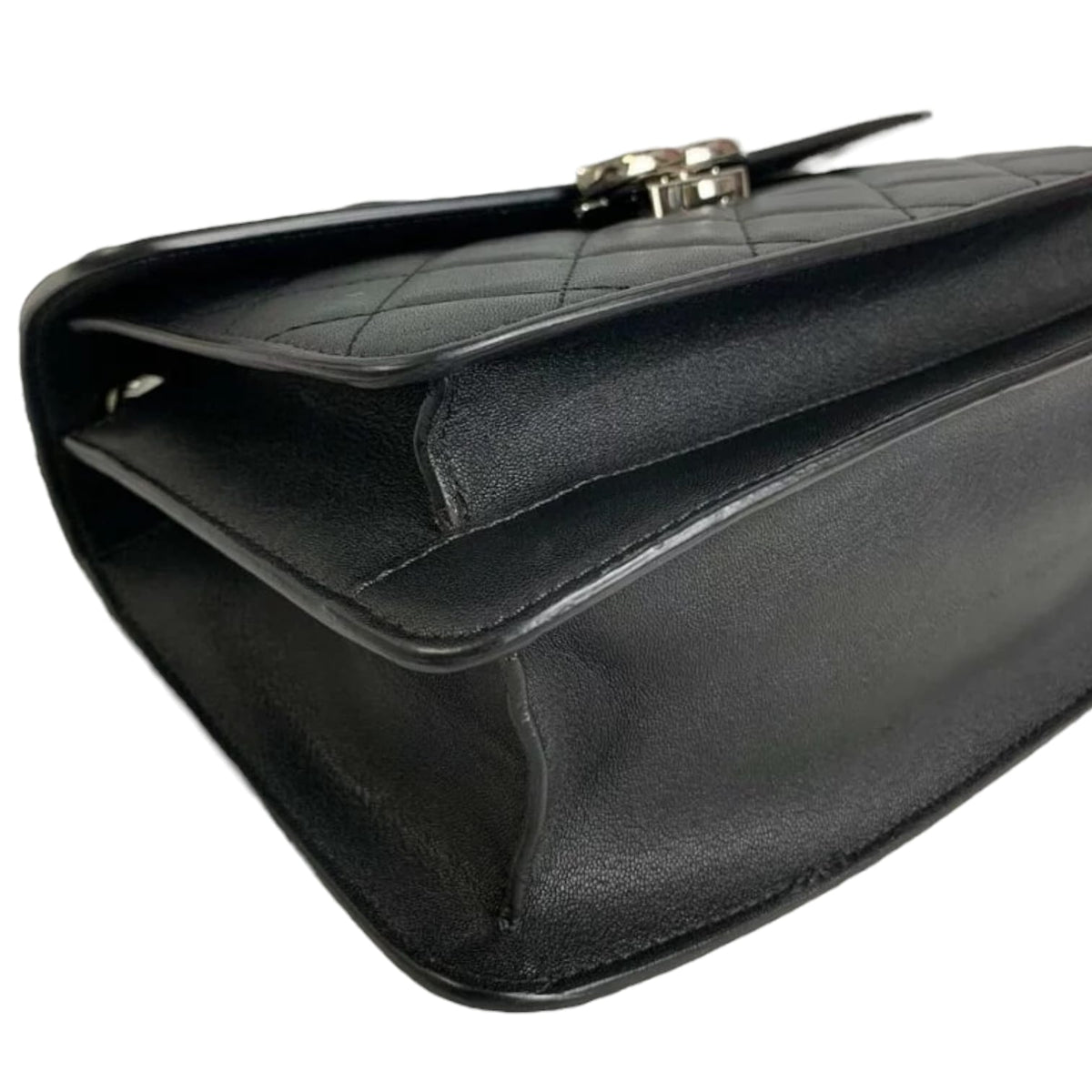 Large CC Box Flap Quilted Grained Calfskin Black SHW