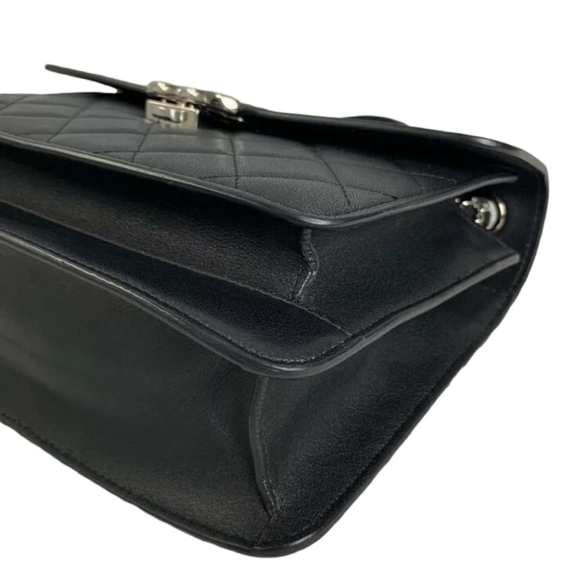 Large CC Box Flap Quilted Grained Calfskin Black SHW